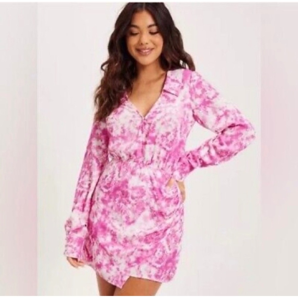 For Love & Lemonsβ Devon Shirt Dress Pink Tie Dye Bamboo Mini CD2690-SU22 Medium